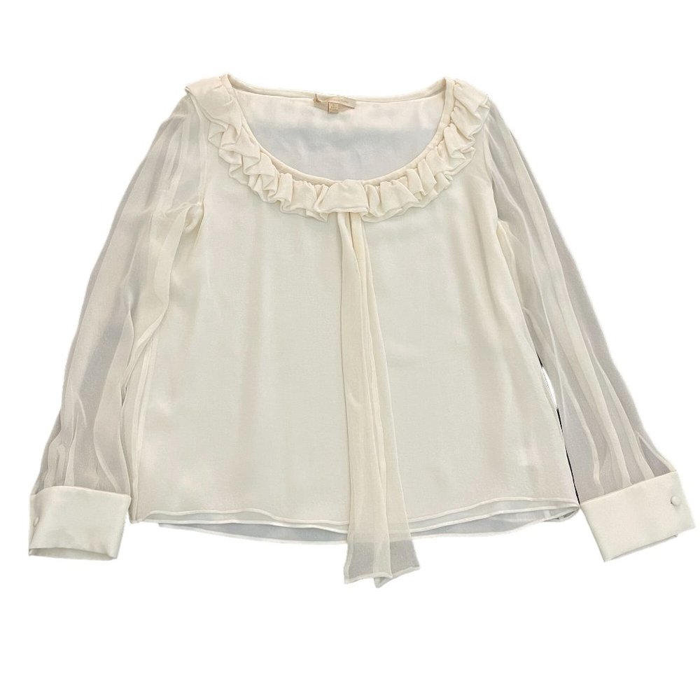 St. John Luxurious Cream Blouse with Sheer Sleeves
